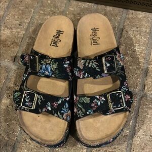 Black Floral Women's Sandals